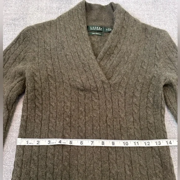 Ralph Lauren Womens Olive Cable-Knit Shawl Collar V-Neck Sweater Size M Heritage - Picture 6 of 9